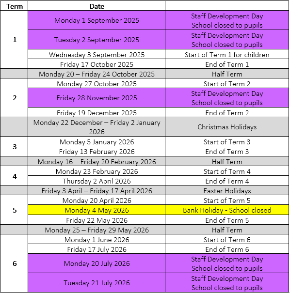 Term dates 2025 2026